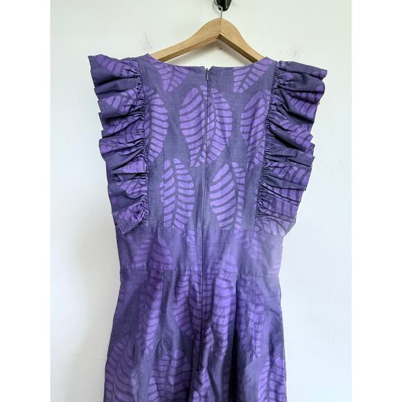 SIKA Tagoe leaf print light purple flutter sleeve long jumpsuit romper handmade - Picture 5 of 11